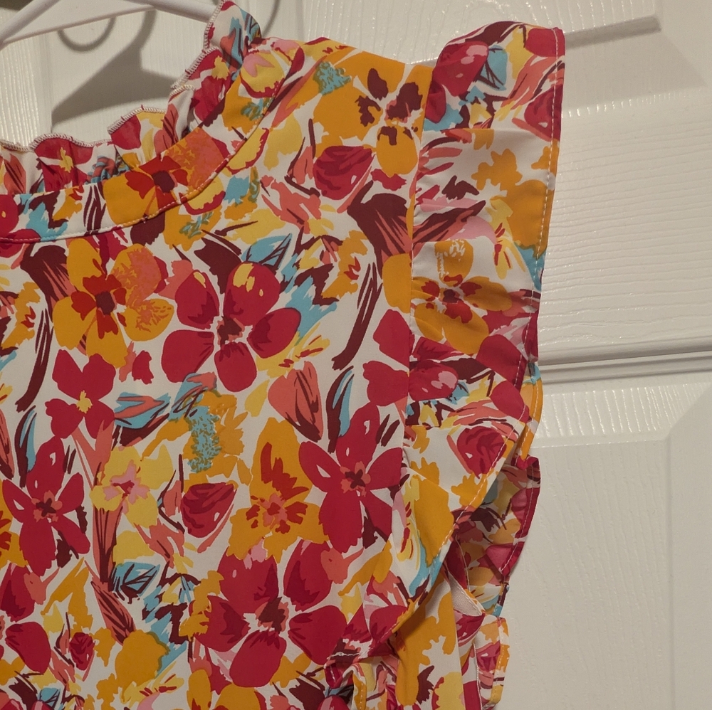 Jodifl Floral Ruffle Mini Dress Small Orange Red Boho Spring Easter NWT - Picture 7 of 9